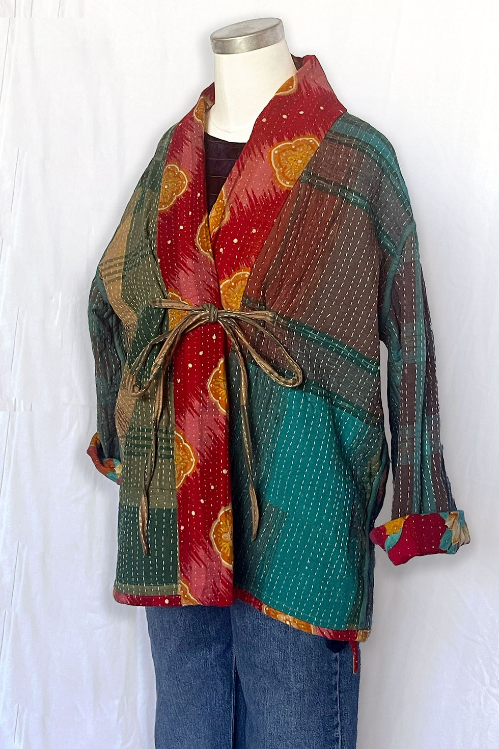 Thumbnail: Hibiscus Breeze Kantha-Kimono