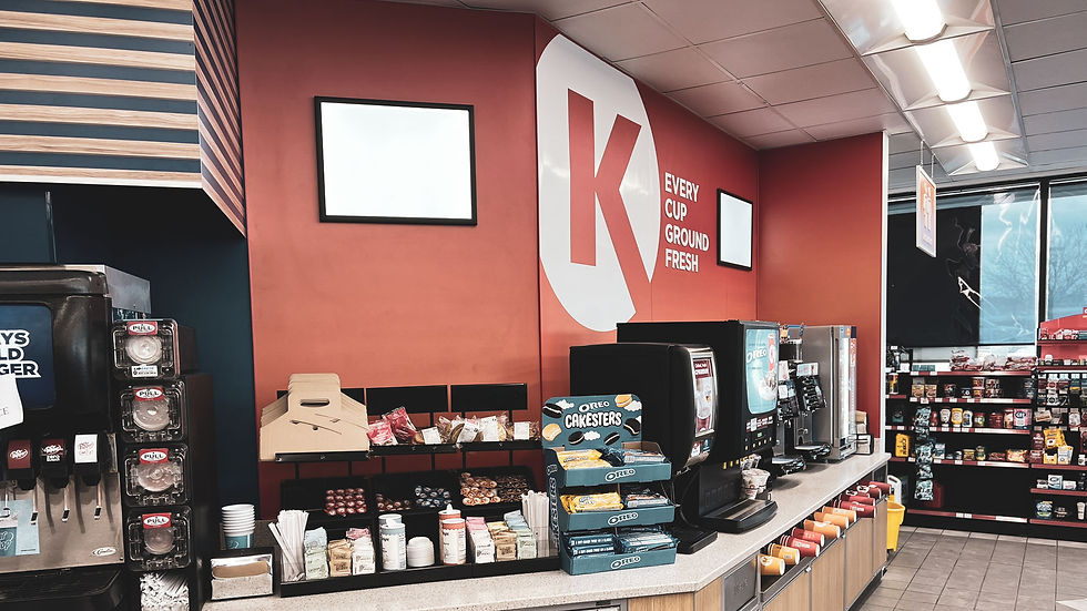 Circle K store with wall graphics, modern lighting, and updated shelving by Modern Revival