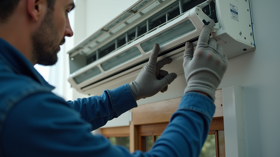 Close-up view of an HVAC technician installing an air conditioning unit