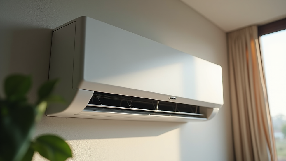Wide angle view of a modern HVAC system installed in a residential home