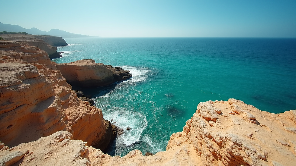 Eye-level view of rocky coastline with turquoise water in Baja Sur
