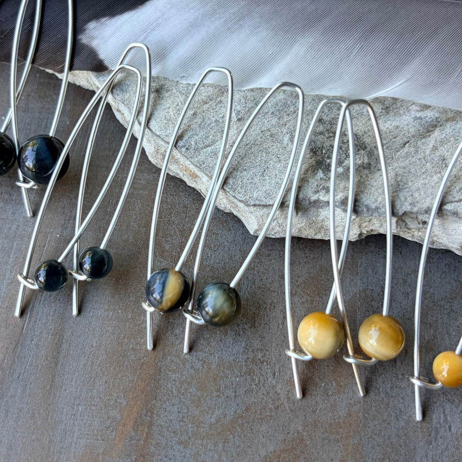 yellow blue tiger eye earrings