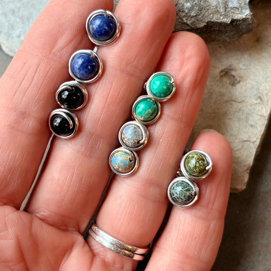 blue and black gemstone earrings with sterling silver