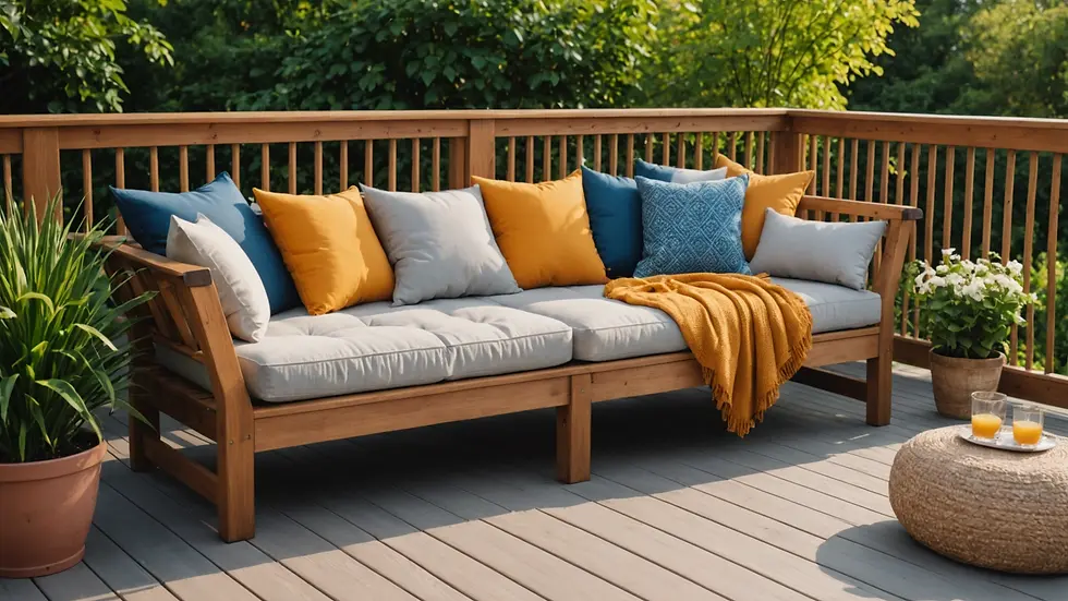 Cozy deck with cushions and throw