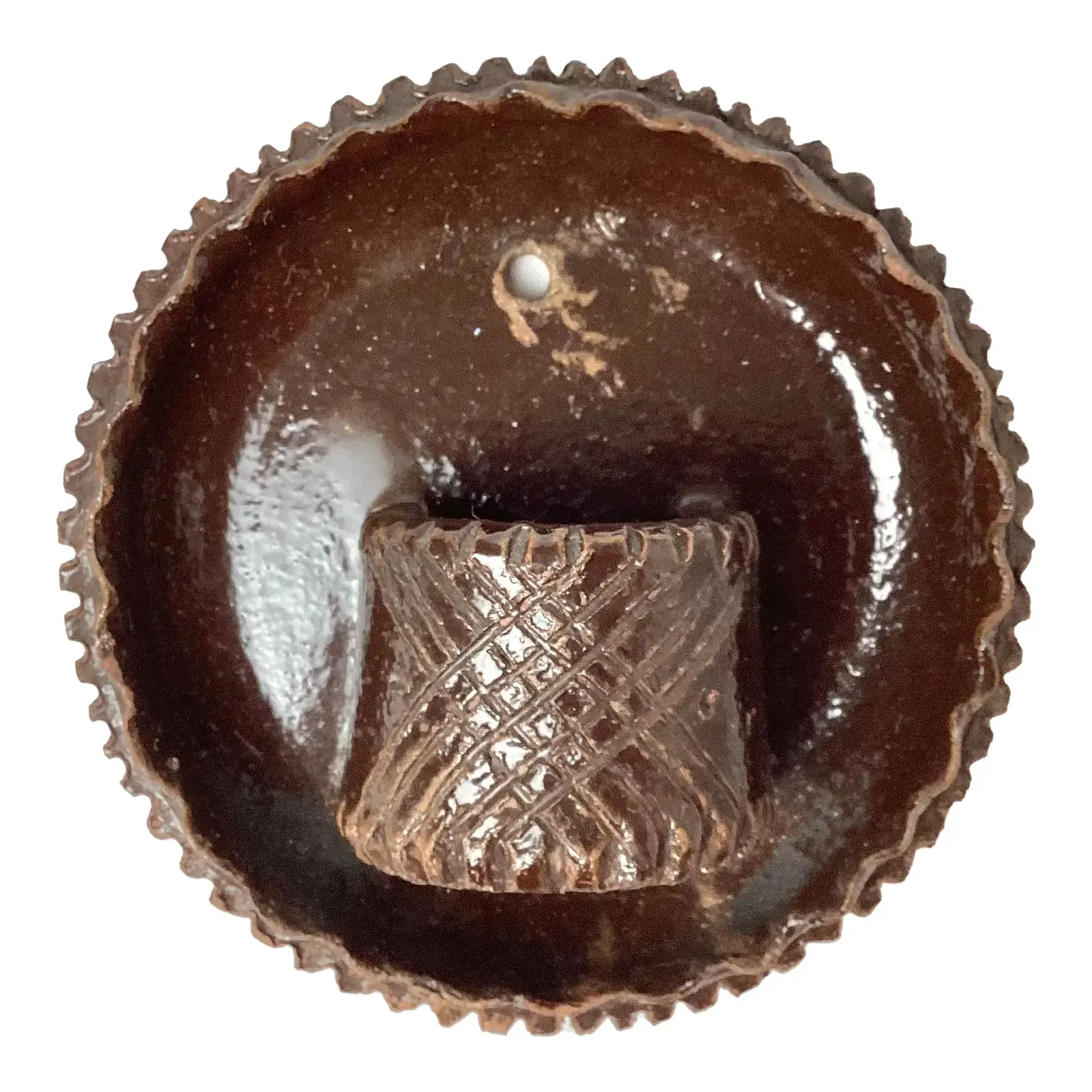 Antique Primitive Redware Match Holder Dated 1901