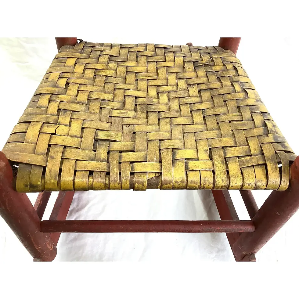 Thumbnail: Late 19th Century Vintage Farmhouse Red Child’s Wood Rocking Chair With Yellow W