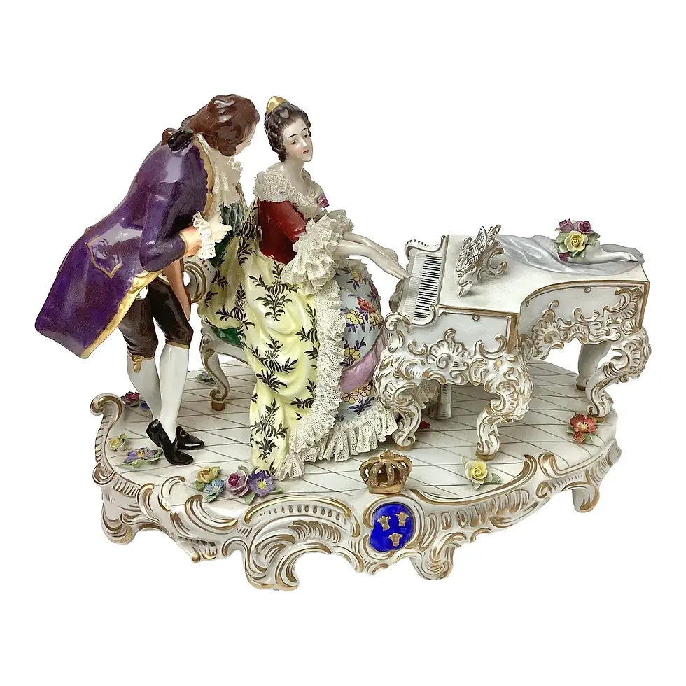 Large Late 19th Century Dresden Aelteste Volkstedter Porcelain Tableau Man and W
