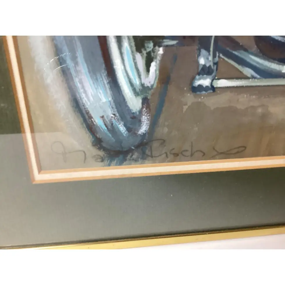 Thumbnail: 1970s Framed Artist Signed Gouache Illustration of a Mercedes Racing Car Signed
