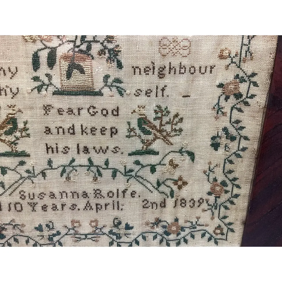 Thumbnail: 19th Century Needlework Sampler Dated 1839 Signed Susanna Rolfe in Period Frame