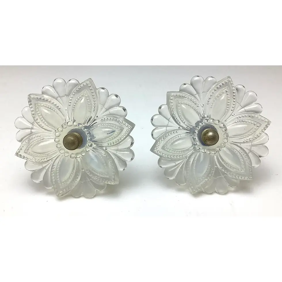 Thumbnail: Antique 19th Century Sandwich Opalescent Glass Flower Drapery Tieback Pair