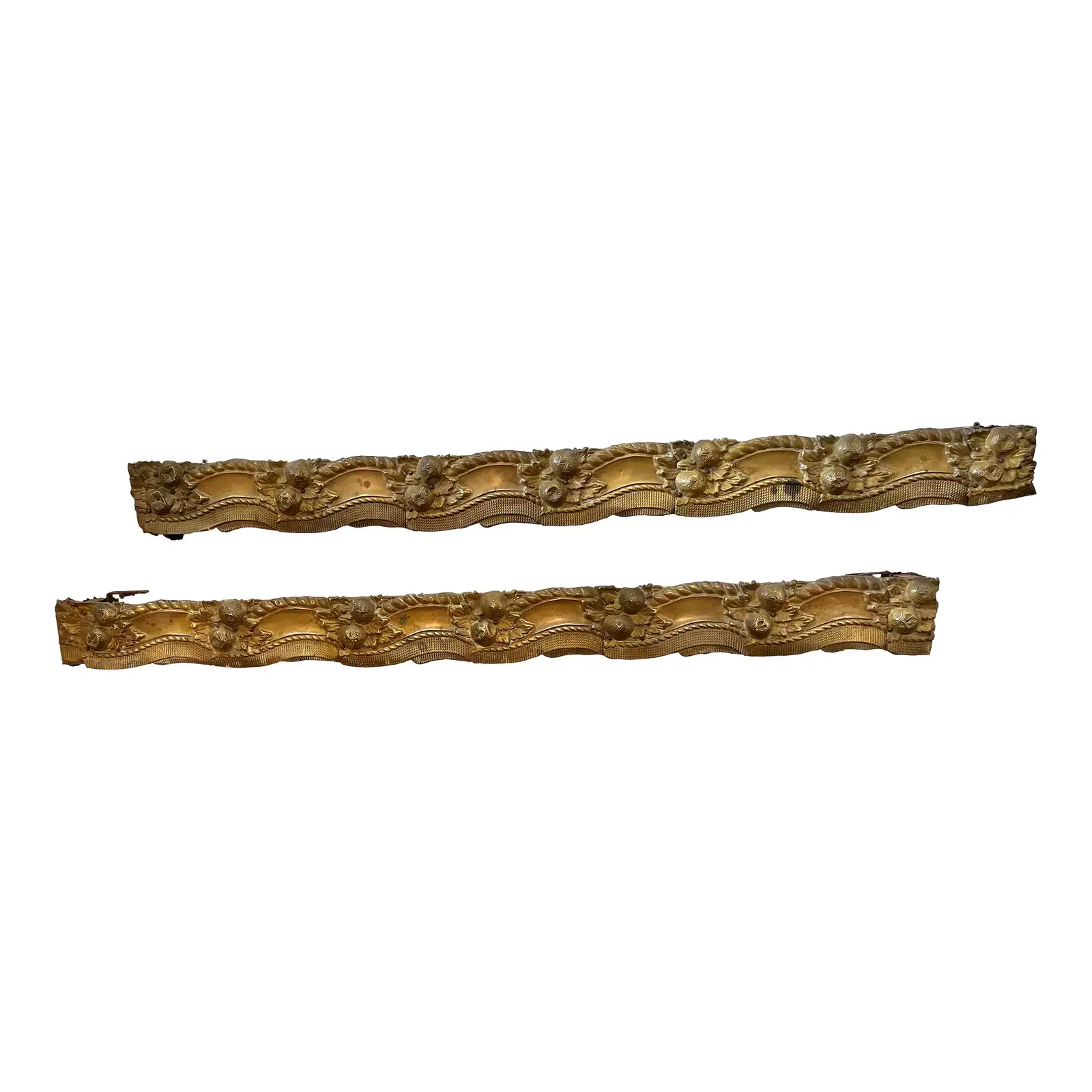 Antique Victorian Embossed Brass Window Cornice Valances Set of 2