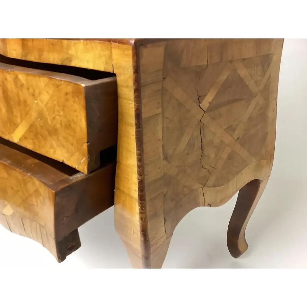 Thumbnail: 1940s Italian Parquetry Two Drawer Mini Commode With Shell Form Handles