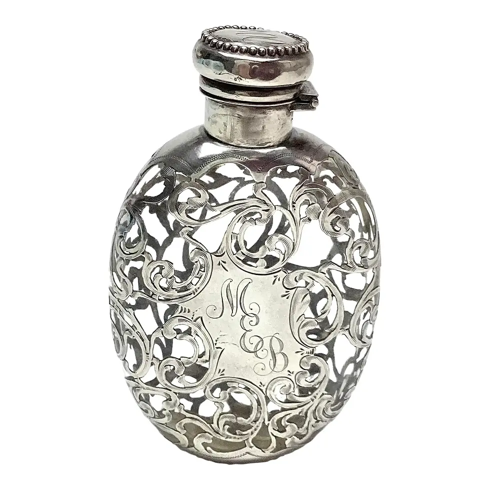 Antique Art Nouveau Silver Overlay Flask