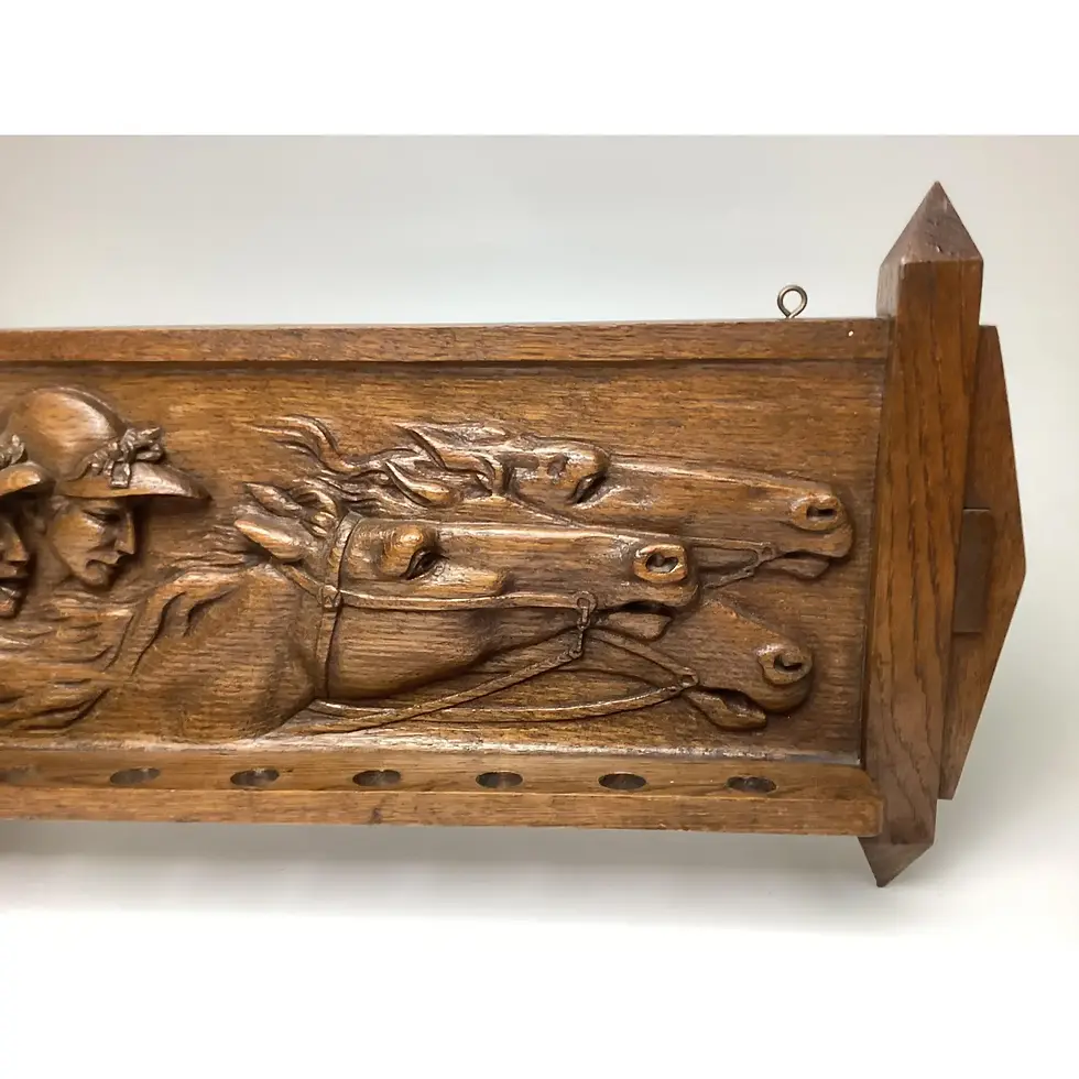 Thumbnail: Antique Arts and Crafts Crop Holder Horse Racing Hand Carving Relief Featuring E