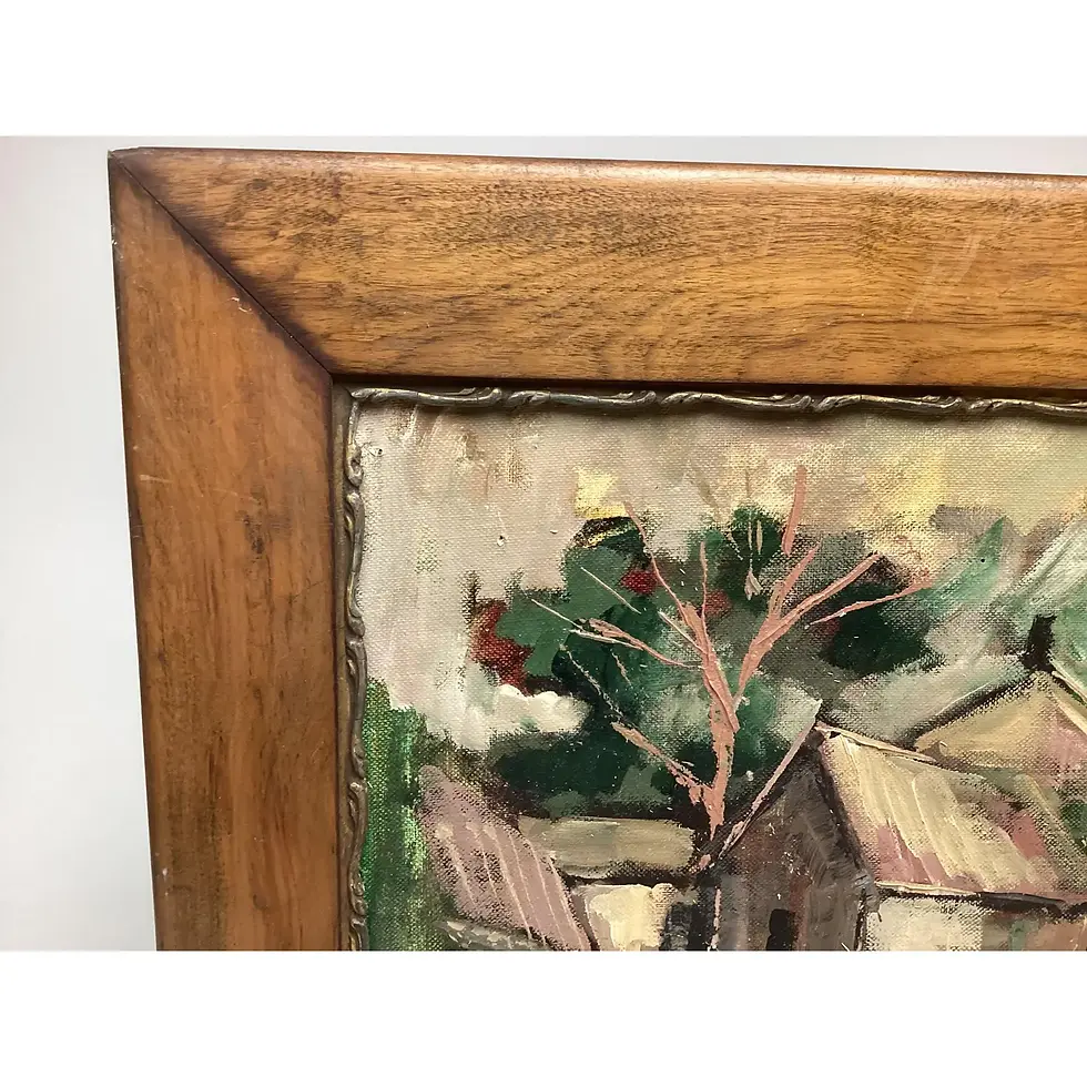 Thumbnail: 1940s Impressionist Landscape Scenery Framed Oil Painting Signed Greene