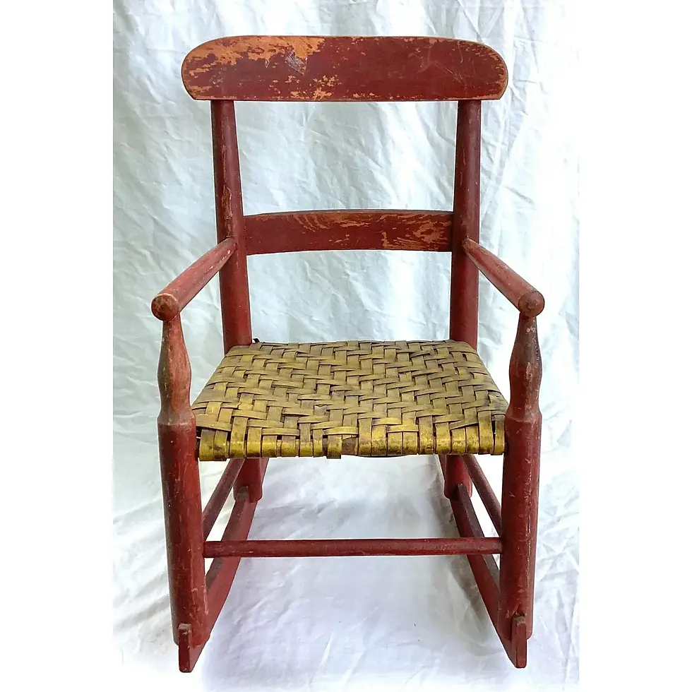 Thumbnail: Late 19th Century Vintage Farmhouse Red Child’s Wood Rocking Chair With Yellow W