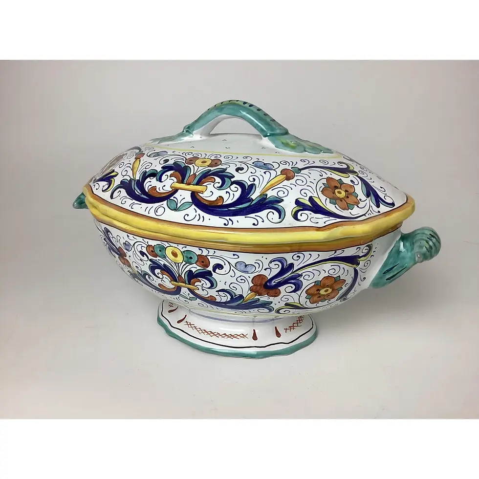 Thumbnail: Vintage Italian Multi ColoredCeramic Covered Serving Dish With Under Plate Sherm
