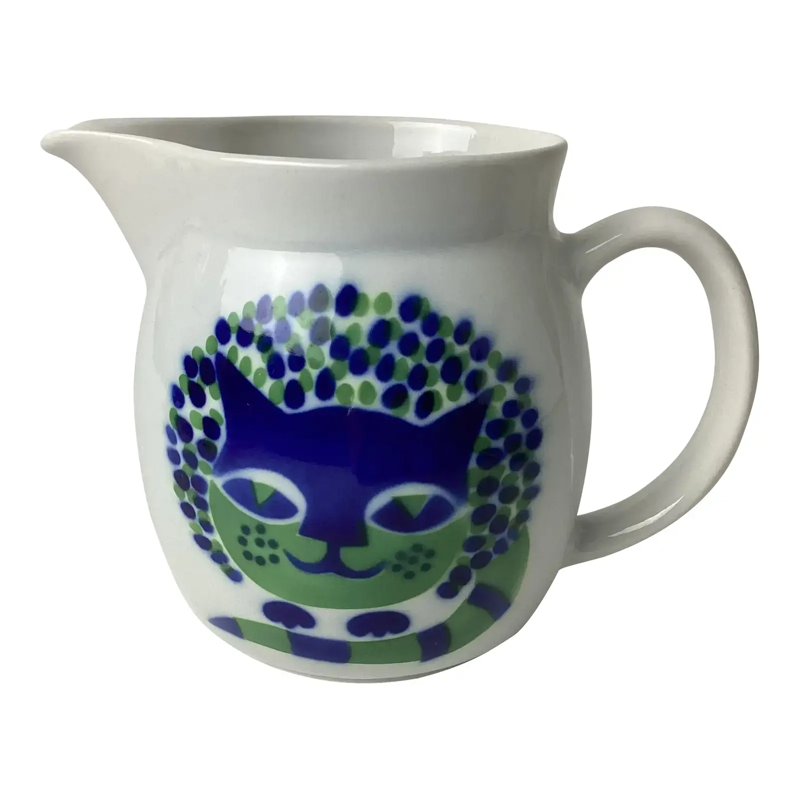 Arabia Kissa Cat Pitcher Mid Century Blue & Green Cat
