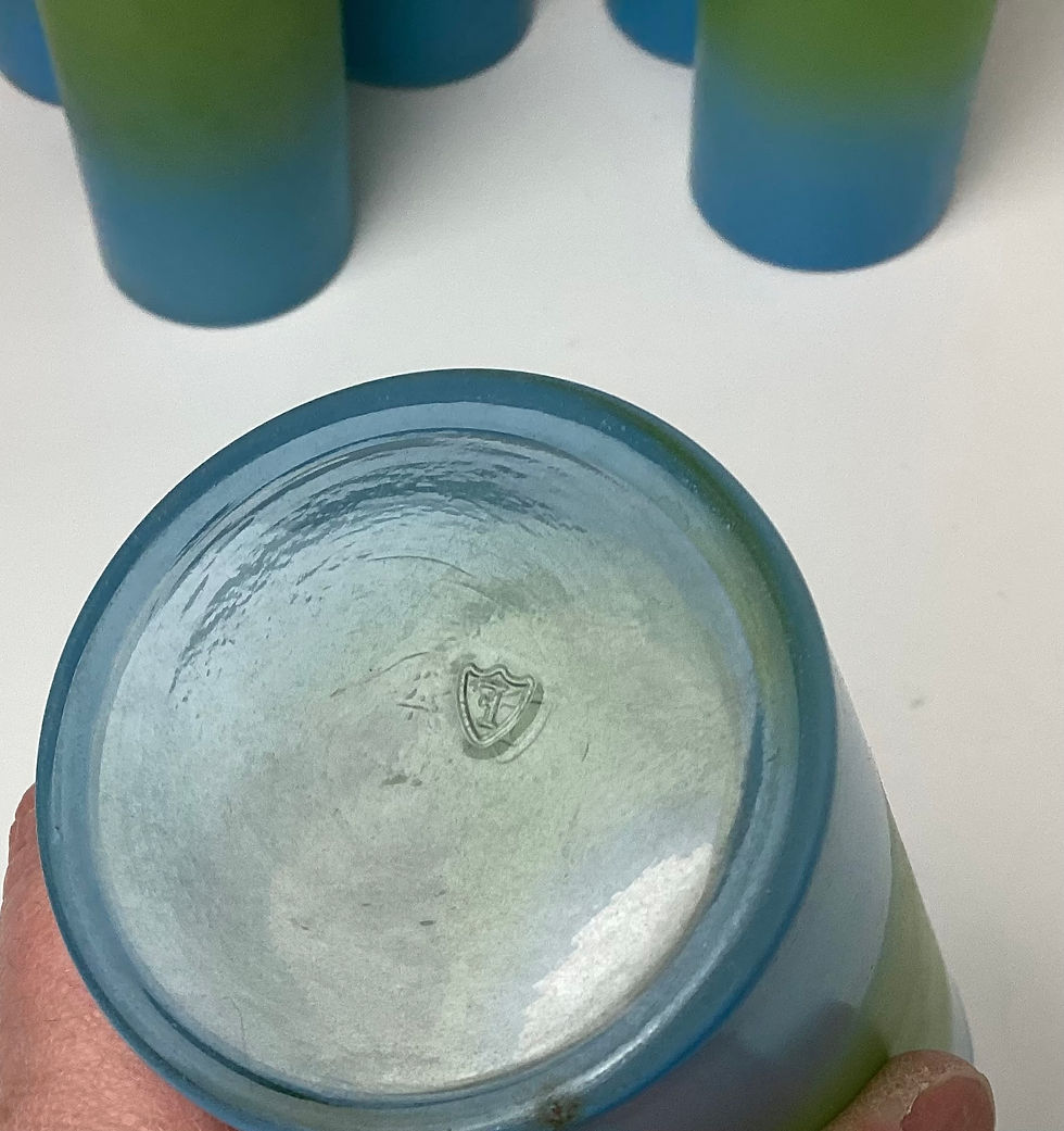 Thumbnail: Mid Century Modern Federal Glass Co. Blue & Green Frosted Coolers Tumblers Glass