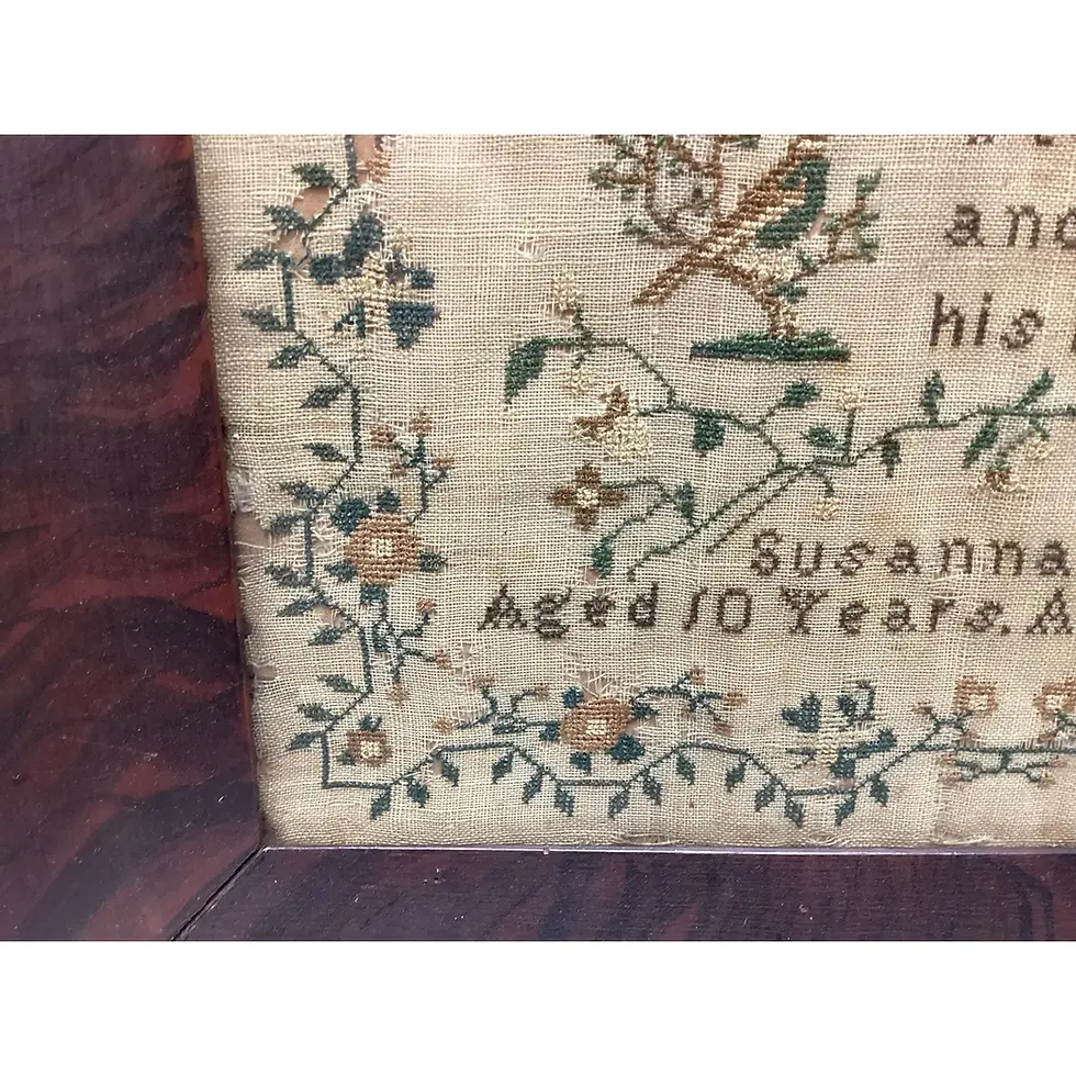 Thumbnail: 19th Century Needlework Sampler Dated 1839 Signed Susanna Rolfe in Period Frame