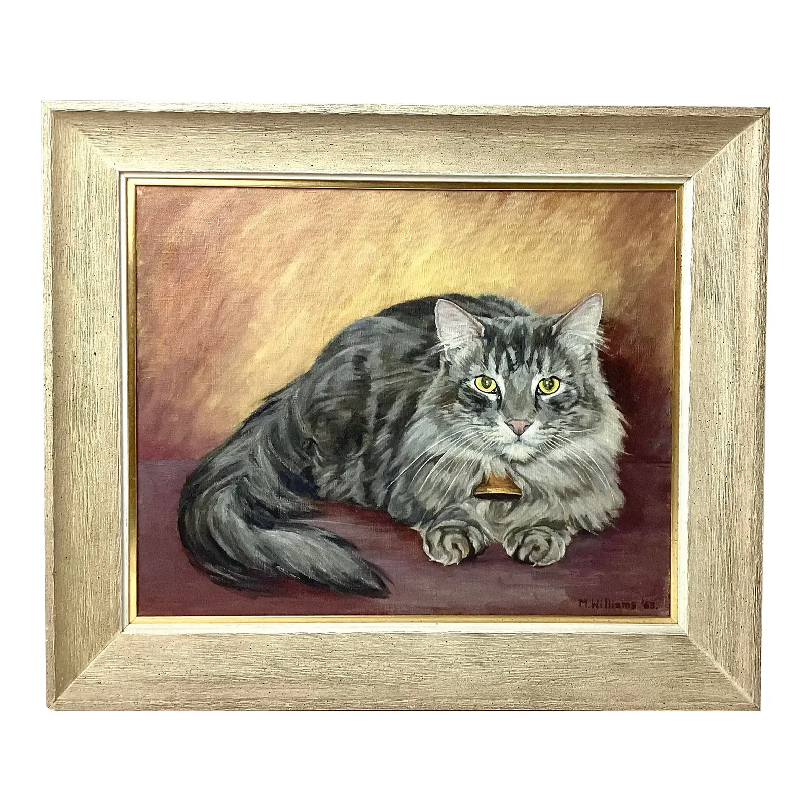 Vintage Cat Portrait Oil Signed M William 1963