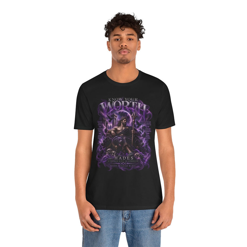 Thumbnail: Know Your Worth Hades T-Shirt — Mythology Gothic Graphic Tee