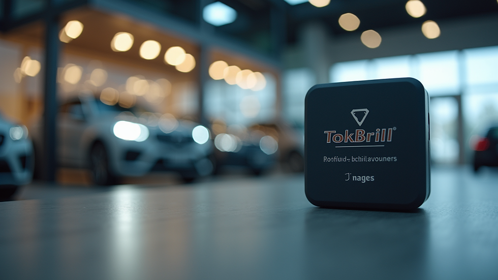 Close-up view of Tokbrill product display in automotive store