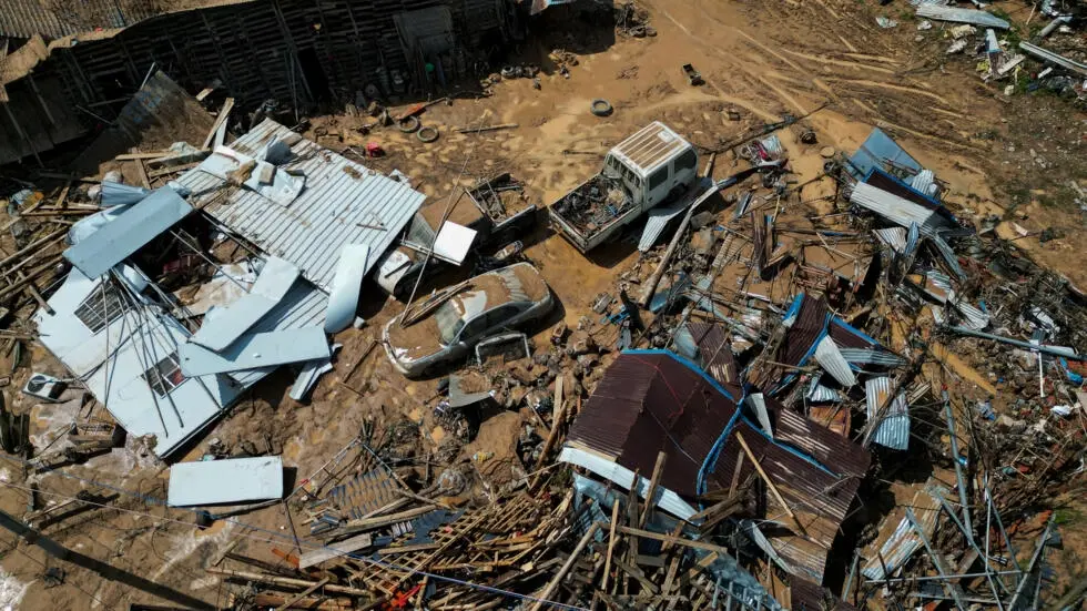 Ein Luftbild zeigt die Folgen der Überschwemmungen in Meizhou in der südchinesischen Provinz Guangdong © STR / AFP