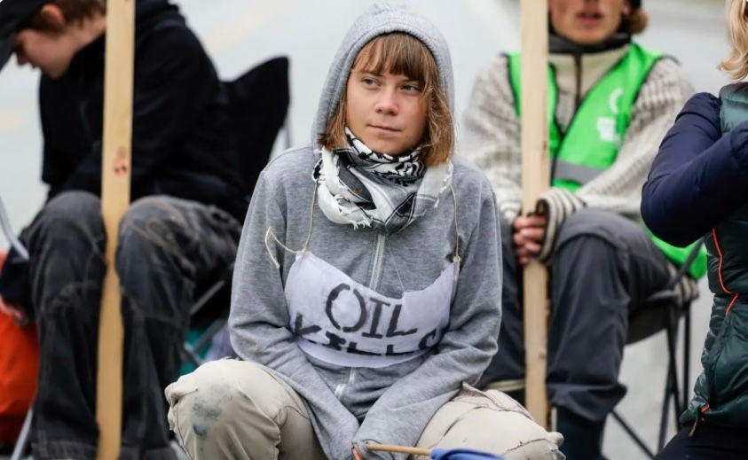Swedish climate activist Greta Thunberg joins activists from Extinction Rebellion at Equinor’s oil refinery in Mongstad, Norway. (EPA Images pic) (EPA)