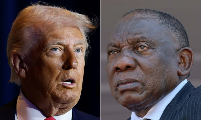 O Presidente Cyril Ramaphosa (R) afirma que a África do Sul não se deixará “intimidar” por Donald Trump (Ting Shen) Ting Shen/AFP/AFP