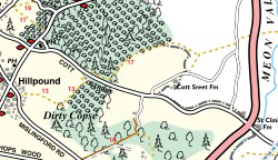 Horders Wood stretched from The Rising Sun at Hillpound to what is now the A32