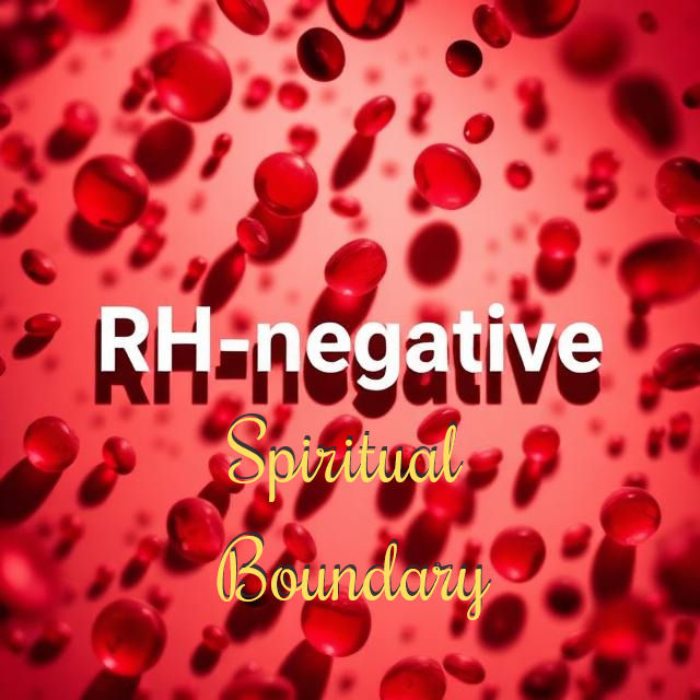 Red blood cells on pink background with text RH-negative and Spiritual Boundary in white and yellow, bold medical-spiritual theme.