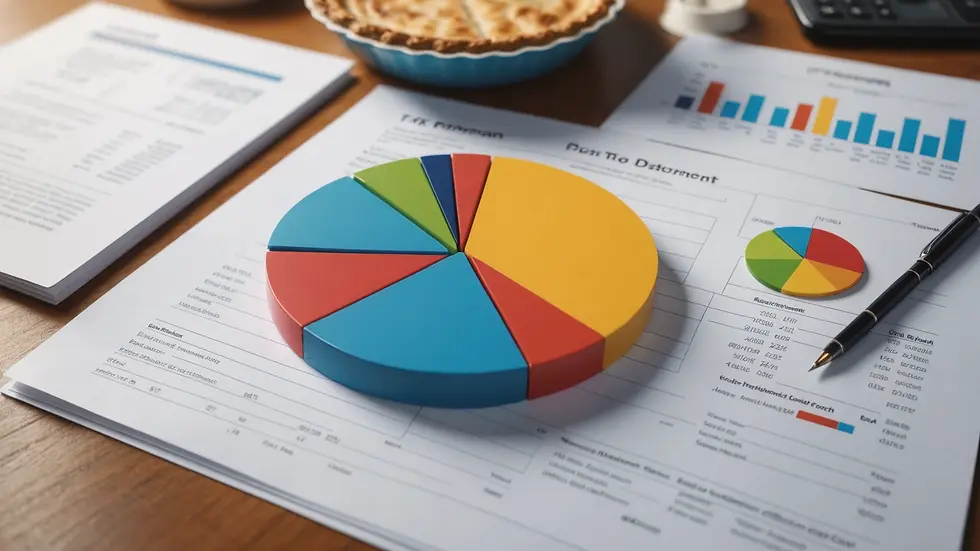 High angle view of a financial document with a pie chart