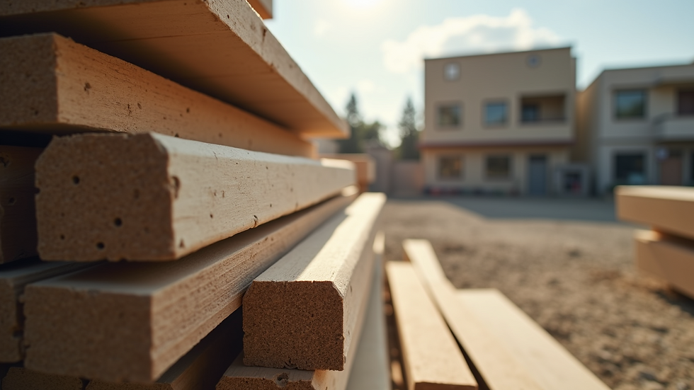Close-up view of construction materials stacked outside