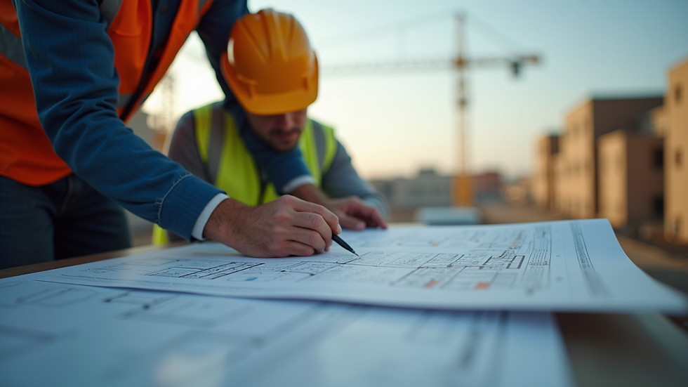 Eye-level view of a construction worker reviewing project plans