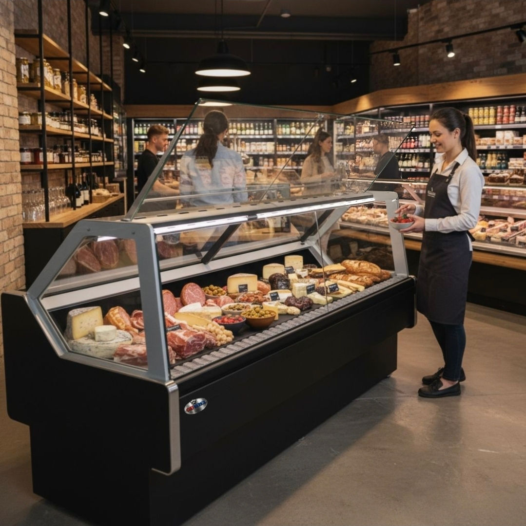 CHEFMERICA 8-FT Refrigerated Meat Display Case w/ Front Lifting Glass