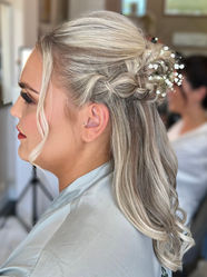 Bridal party half up half down hair with gypsophlia