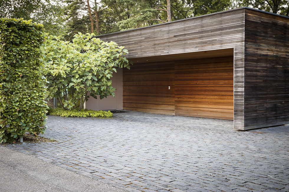 Modern wood-clad garage to book secure parking online.