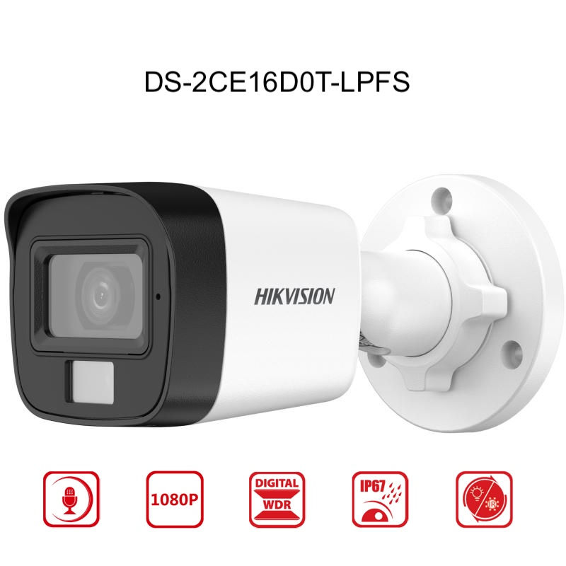 HIKVISION 2MP Smart Hybrid Light Fixed Mini Bullet Camera (DS-2CE16D0T-LPFS,Mic)