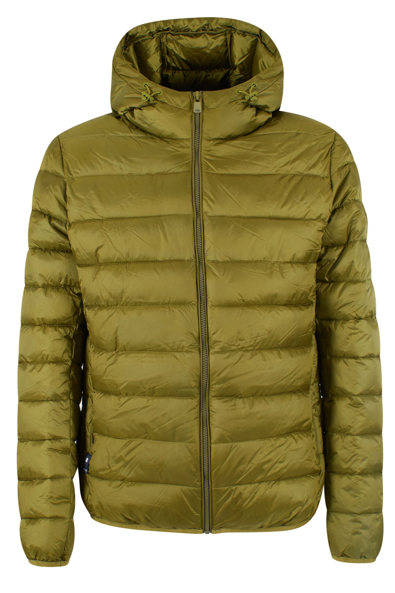 Jaqueta verde acolchoada com capuz Blusão com capuz, casaco quente para o inverno.