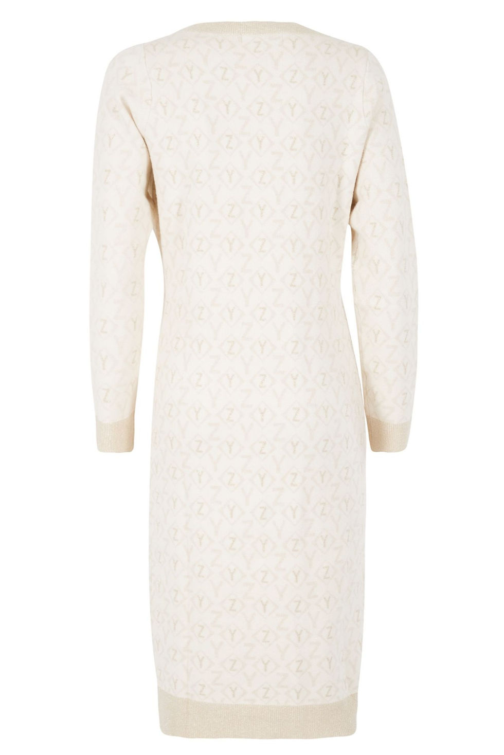 Vestido Senhora de malha bege, elegante e com mangas compridas.