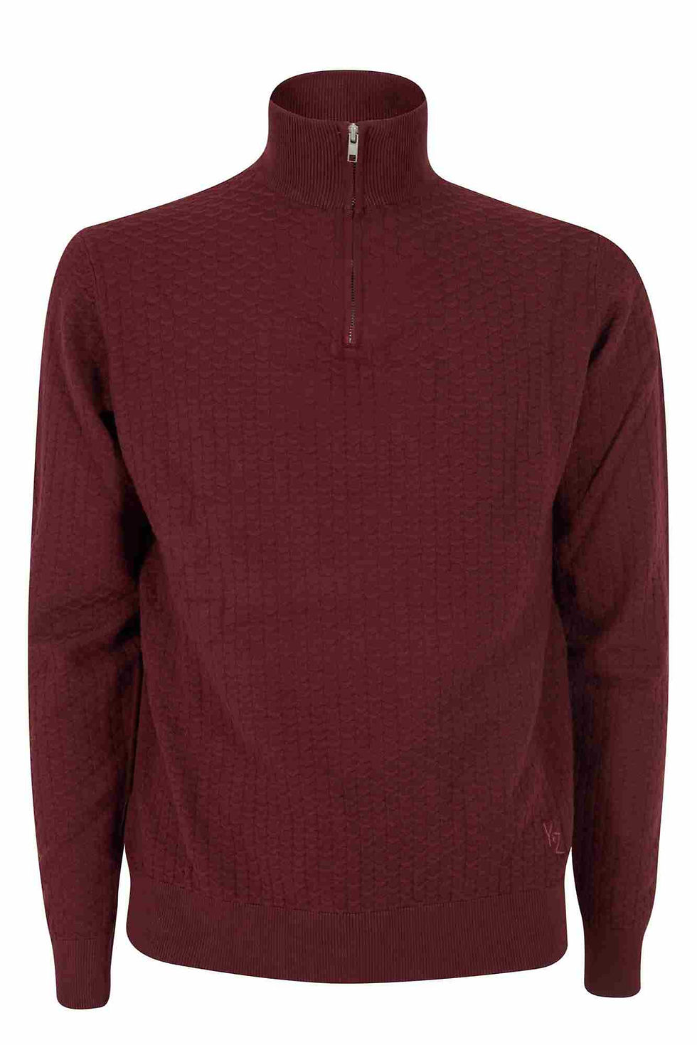 Camisola cordada Homem, vista traseira de camisola vermelha com gola subida e fecho.