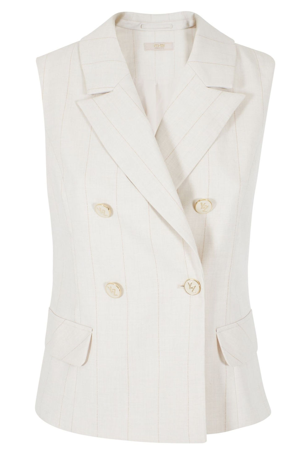 Colete branco sem mangas, com botões e lapelas, colete Colete clássico.