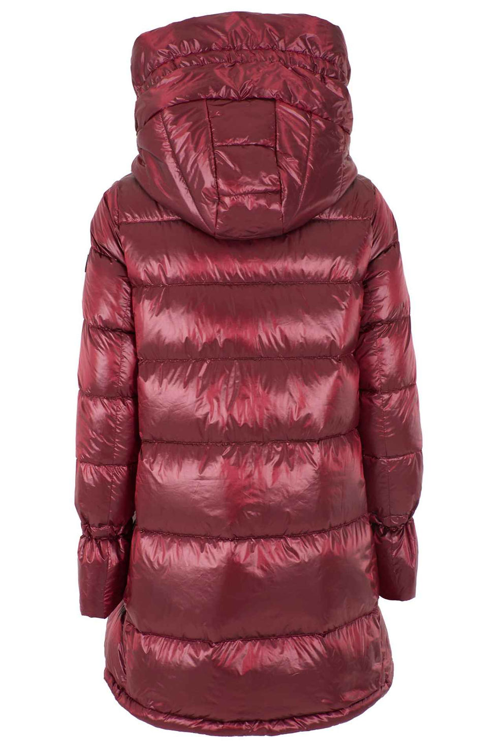 Roupa de inverno, Blusão com carapuço, cor vinho, vista traseira, casaco de inverno elegante