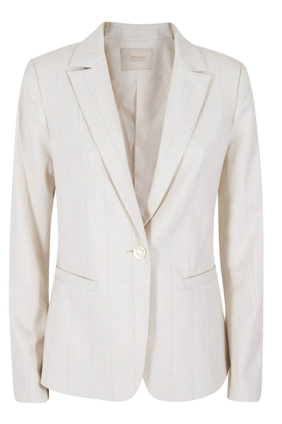 Casaco creme liso com botões. Elegante blazer feminino para trabalho. Yes Zee Penafiel