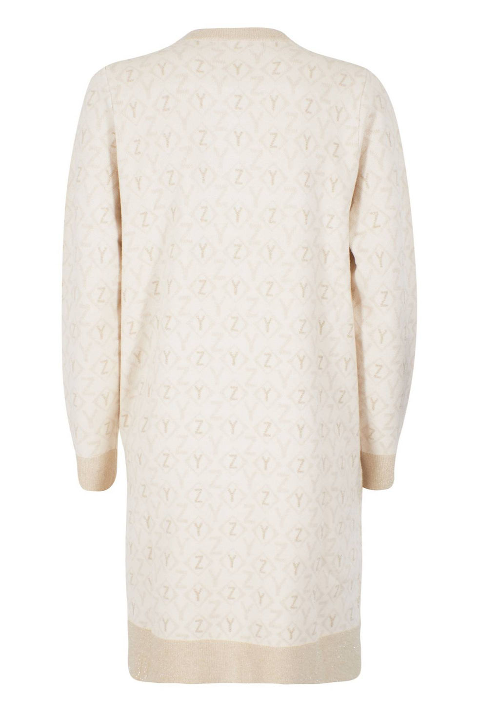 Casaco de malha bege com mangas compridas sobre fundo branco. Casaco de malha.