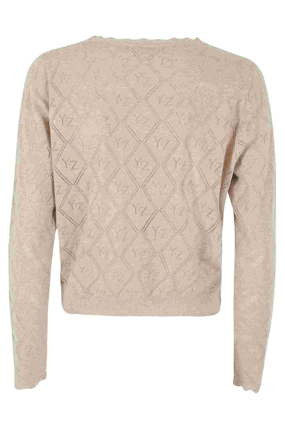 Camisola bege com padrão losangular, perfeita para o outono e inverno.