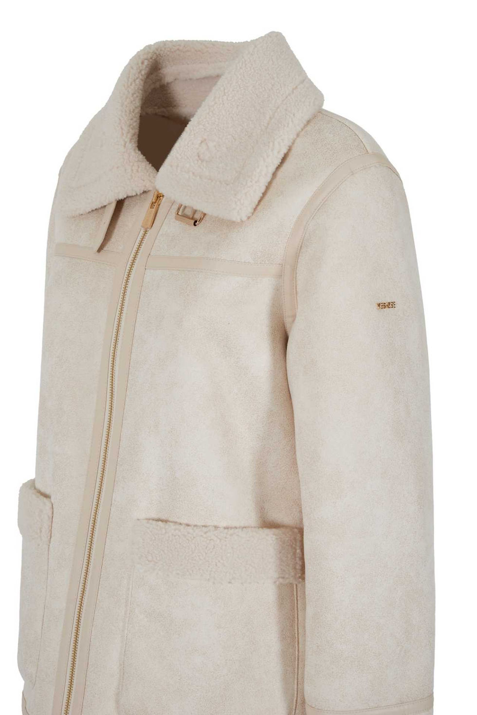 Casaco de Pelo com capucho Longo, jacket with a collar and a zipper, warm winter style.