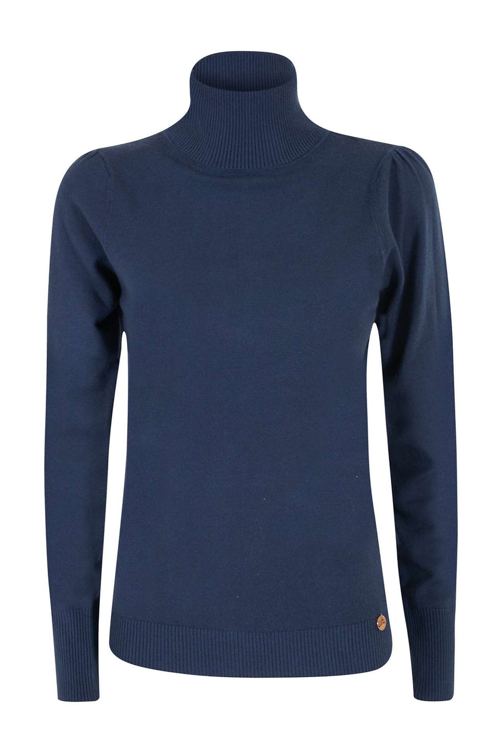 Camisola azul marinho com gola alta, Malha Mulher para um look elegante.