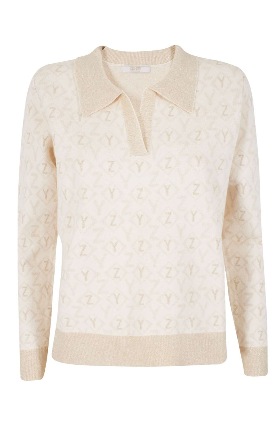 Camisola branca com gola polo, Malha Senhora, com design floral e detalhes.